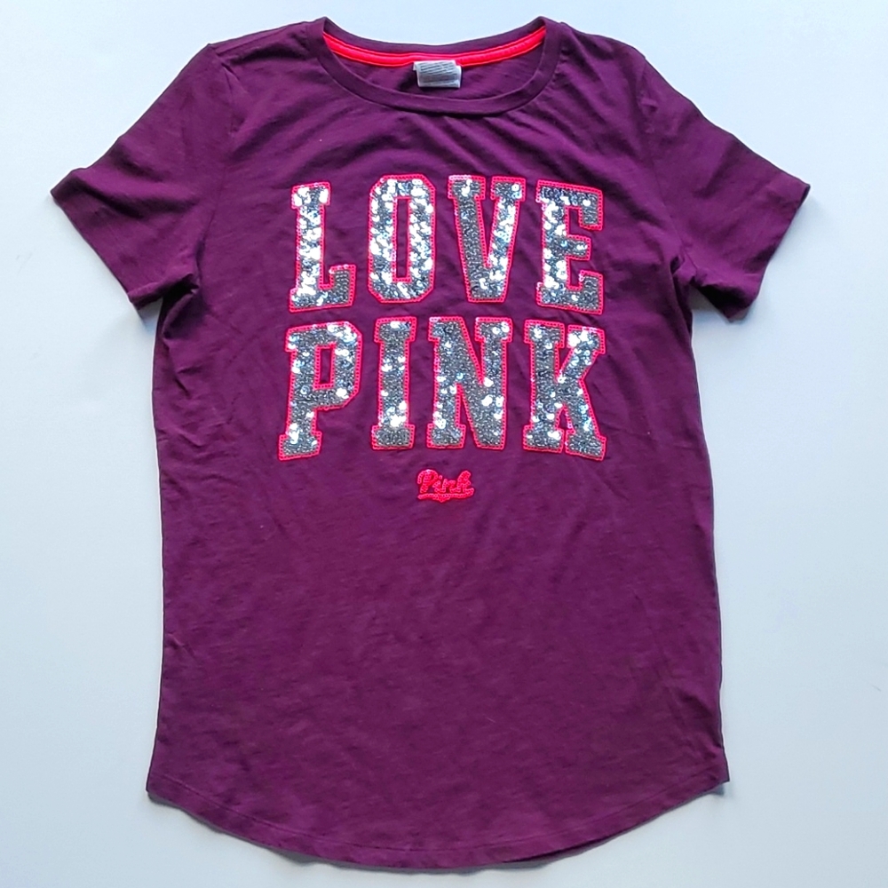 PINK sequin logo t-shirt